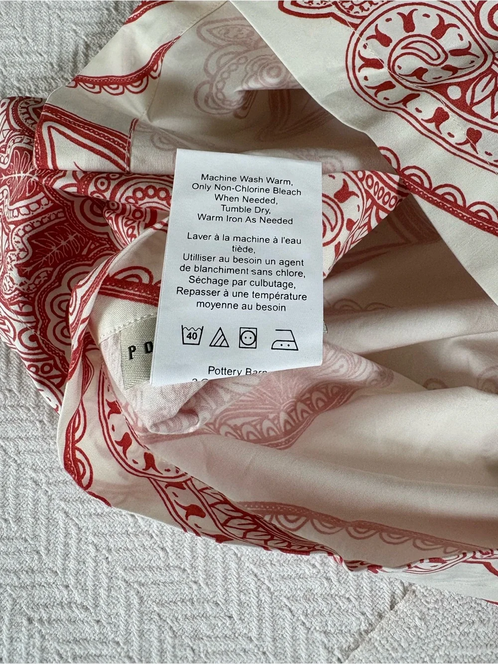 Pottery Barn Cream Pair Standard Shams with Red Paisley Medallions